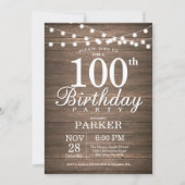 Rustique 100e anniversaire Invitation String lumiè (Devant)