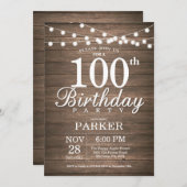 Rustique 100e anniversaire Invitation String lumiè (Devant / Derrière)