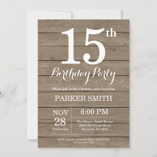 Rustique 15e anniversaire Invitation (Devant)