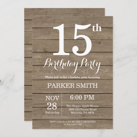 Rustique 15e anniversaire Invitation (Devant / Derrière)