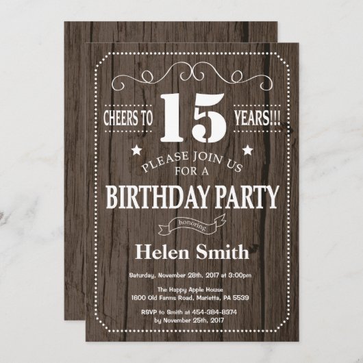 Rustique 15e anniversaire Invitation (Devant / Derrière)