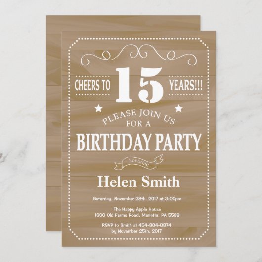 Rustique 15e anniversaire Invitation (Devant / Derrière)