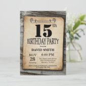 Rustique 15e anniversaire Invitation Bois Vintage (Debout devant)