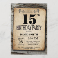 Rustique 15e anniversaire Invitation Bois Vintage