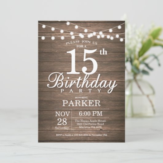 Rustique 15e anniversaire Invitation String éclats (Debout devant)