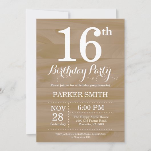 Rustique 16e anniversaire Invitation (Devant)