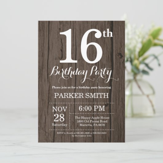 Rustique 16e anniversaire Invitation (Debout devant)