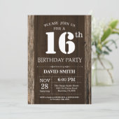 Rustique 16e anniversaire Invitation Bois Vintage (Debout devant)