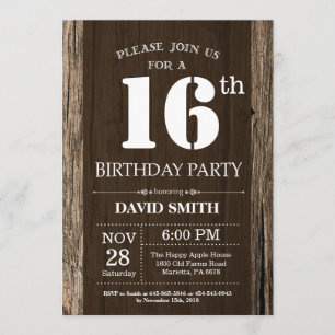 Rustique 16e anniversaire Invitation Bois Vintage