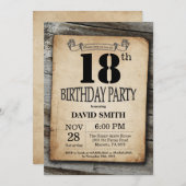Rustique 18e anniversaire Invitation Bois Vintage (Devant / Derrière)