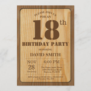Rustique 18e anniversaire Invitation Bois Vintage