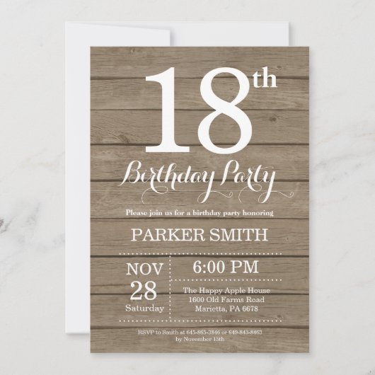 Rustique 18ème anniversaire Invitation (Devant)
