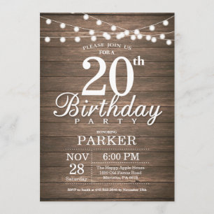 Rustique 20e anniversaire Invitation String éclats
