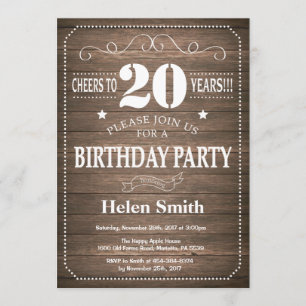 Rustique 20e anniversaire Invitation Vintage Retro