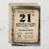Rustique 21e anniversaire Invitation Bois Vintage (Devant / Derrière)