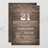 Rustique 21e anniversaire Invitation String lumièr (Devant / Derrière)