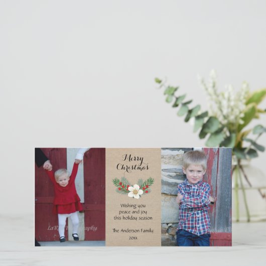 Rustique 2 photo carte de Noël / burlap rouge blan (Debout devant)