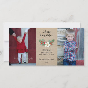 Rustique 2 photo carte de Noël / burlap rouge blan