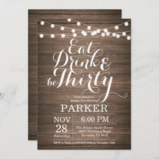 Rustique 30e anniversaire Invitation Bois (Devant / Derrière)
