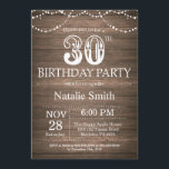 Rustique 30e anniversaire Invitation String lumièr<br><div class="desc">Rustic 30th Birthday Invitation avec Rustic Wood Arrière - plan. Éclairage à cordes. Country Vintage Retro. Anniversaire adulte. Hommes ou Femmes Anniversaire. Pour plus de personnalisation,  cliquez sur le bouton "Customiser" et utilisez notre outil de conception pour modifier ce modèle.</div>