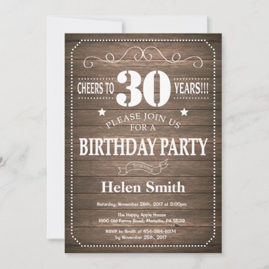 Rustique 30e anniversaire Invitation Vintage (Devant)