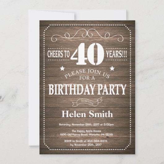 Rustique 40e anniversaire Invitation (Devant)