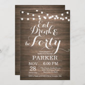 Rustique 40e anniversaire Invitation Bois (Devant / Derrière)