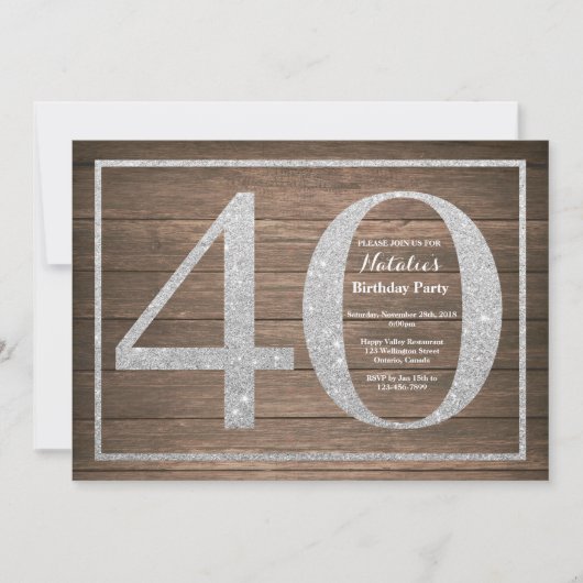 Rustique 40e anniversaire Invitation Parties scint (Devant)