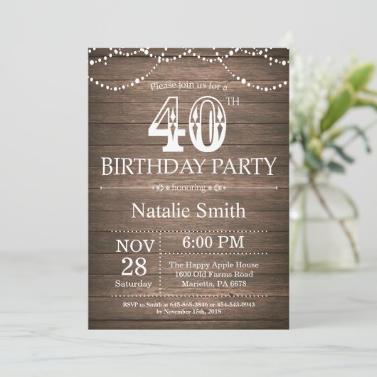Rustique 40e anniversaire Invitation String lumièr (Debout devant)