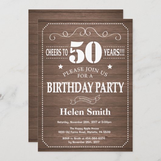 Rustique 50e anniversaire Invitation (Devant / Derrière)