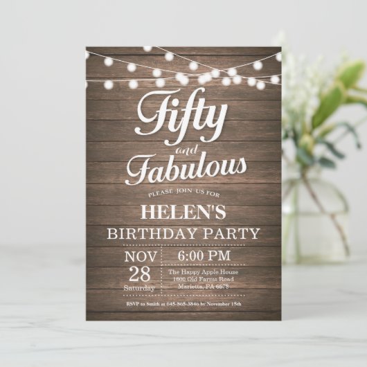 Rustique 50e anniversaire Invitation Bois Fabuleux (Debout devant)