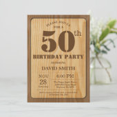 Rustique 50e anniversaire Invitation Bois Vintage (Debout devant)