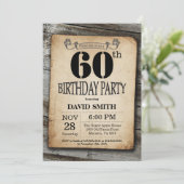 Rustique 60e anniversaire Invitation Bois Vintage (Debout devant)