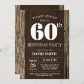 Rustique 60e anniversaire Invitation Bois Vintage (Devant / Derrière)
