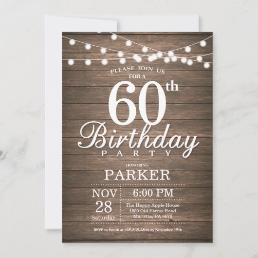 Rustique 60e anniversaire Invitation String éclats (Devant)