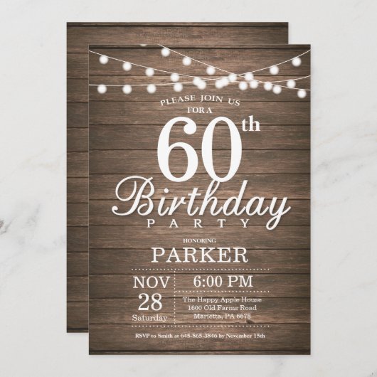 Rustique 60e anniversaire Invitation String éclats (Devant / Derrière)