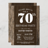 Rustique 70e anniversaire Invitation Bois Vintage (Devant / Derrière)