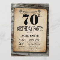 Rustique 70e anniversaire Invitation Bois Vintage