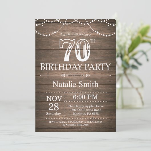 Rustique 70e anniversaire Invitation String lumièr (Debout devant)