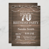 Rustique 70e anniversaire Invitation String lumièr (Devant / Derrière)