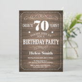 Rustique 70e anniversaire Invitation Vintage Retro (Debout devant)