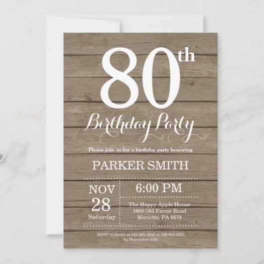 Rustique 80e anniversaire Invitation (Devant)