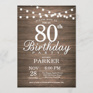 Rustique 80e anniversaire Invitation String éclats