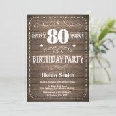 Rustique 80e anniversaire Invitation Vintage Retro (Debout devant)