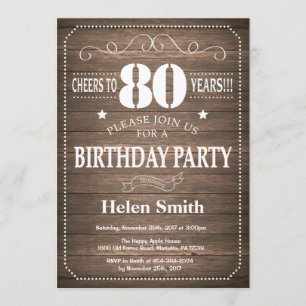 Rustique 80e anniversaire Invitation Vintage Retro