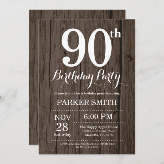 Rustique 90e anniversaire Invitation (Devant / Derrière)