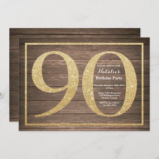 Rustique 90e anniversaire Invitation Parties scint (Devant / Derrière)