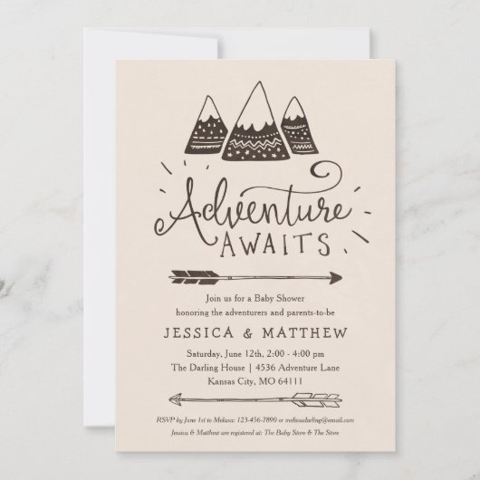 Rustique "Adventure Await" Baby Shower Invitations (Devant)