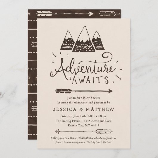 Rustique "Adventure Await" Baby Shower Invitations (Devant / Derrière)
