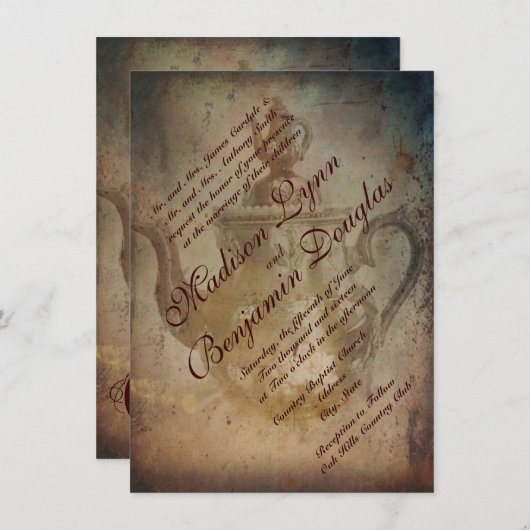 Rustique Antique Anglais Teapot Mariage Invitation (Devant / Derrière)